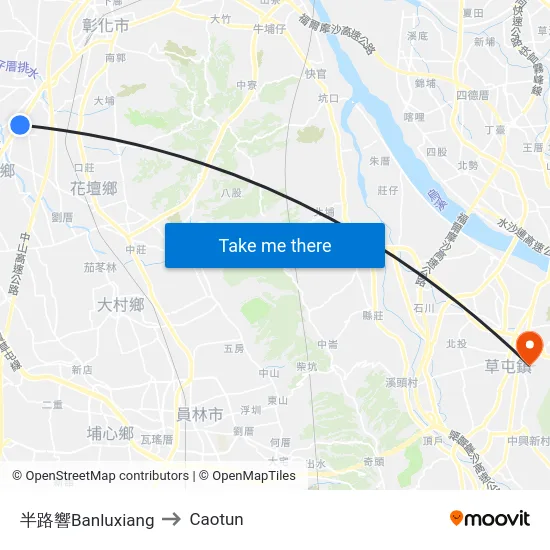 Banluxiang to Caotun map