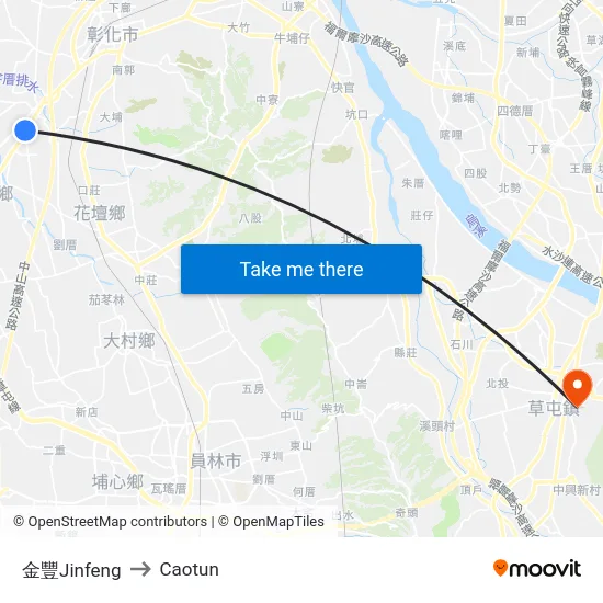 Jinfeng to Caotun map