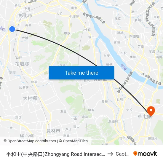 Zhongyang Road Intersection to Caotun map