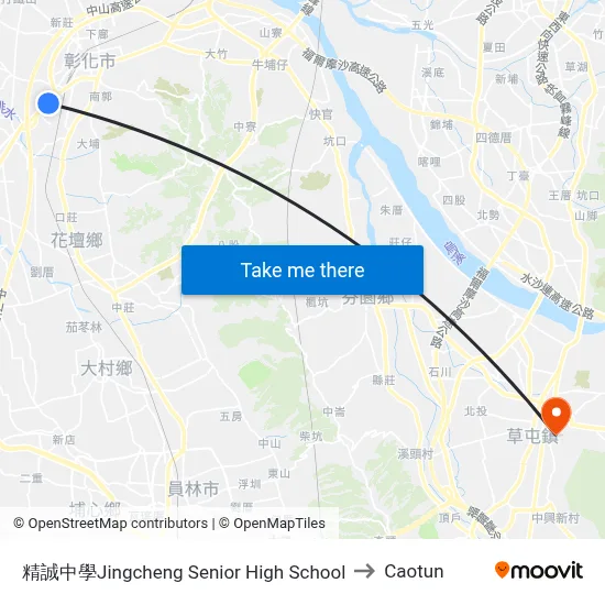 精誠中學Jingcheng Senior High School to Caotun map