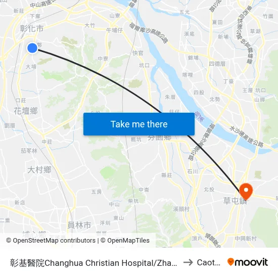 Changhua Christian Hospital to Caotun map