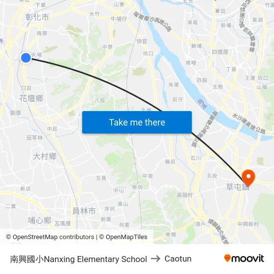 Nanxing Elementary School to Caotun map