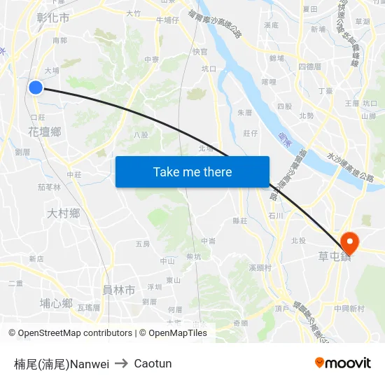 楠尾(湳尾)Nanwei to Caotun map