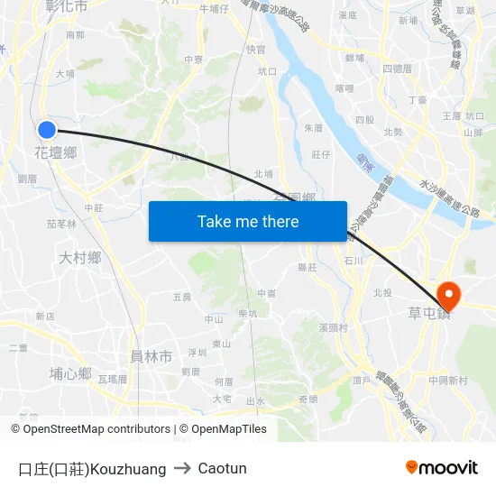 口庄(口莊)Kouzhuang to Caotun map