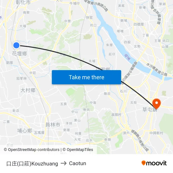 Kouzhuang to Caotun map