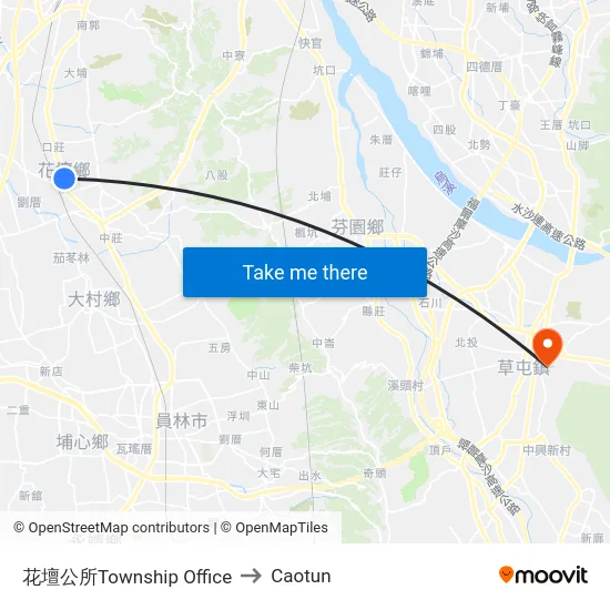 花壇公所Township Office to Caotun map