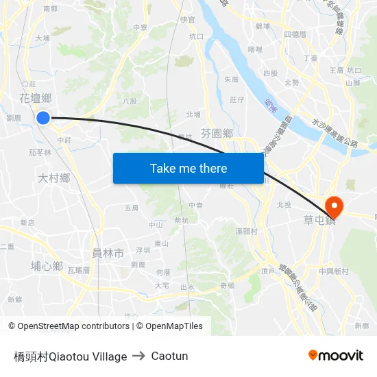 橋頭村Qiaotou Village to Caotun map