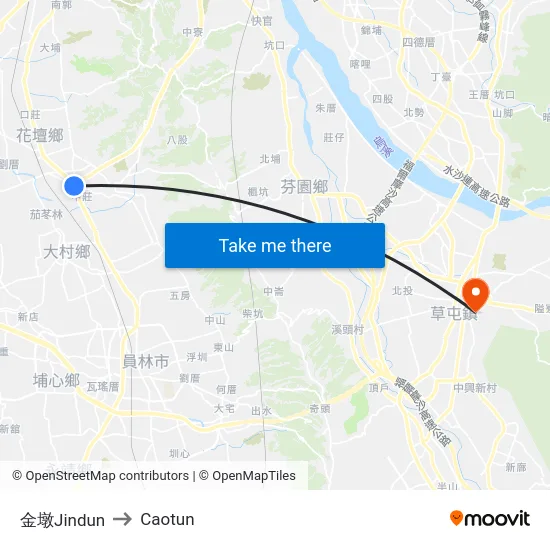 金墩Jindun to Caotun map