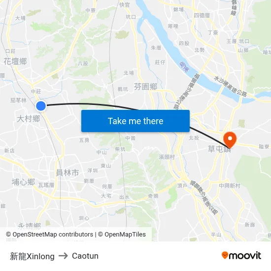 新龍Xinlong to Caotun map