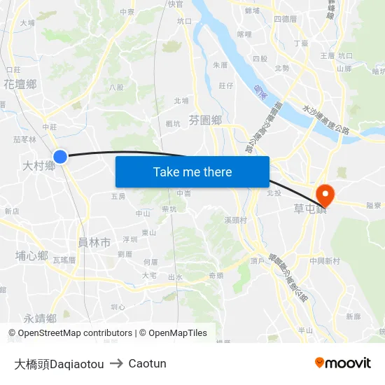 大橋頭Daqiaotou to Caotun map