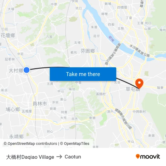 大橋村Daqiao Village to Caotun map