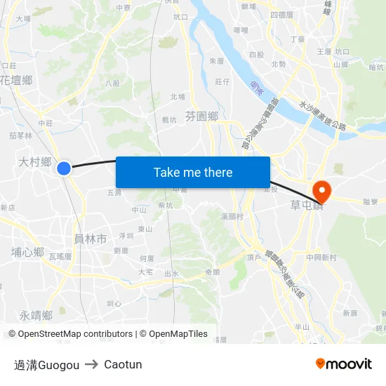 Guogou to Caotun map
