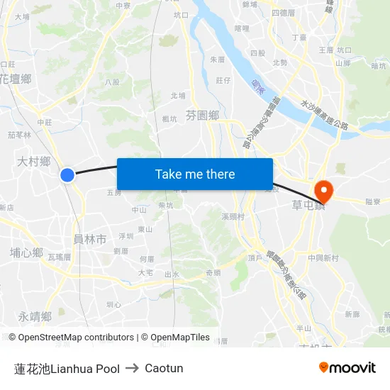 蓮花池Lianhua Pool to Caotun map