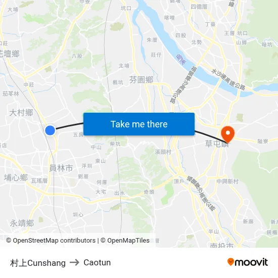 村上Cunshang to Caotun map