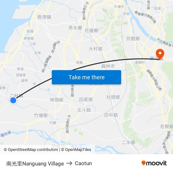 南光里Nanguang Village to Caotun map