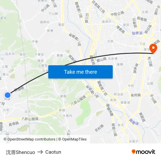 Shencuo to Caotun map