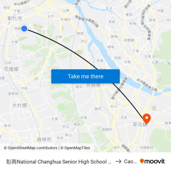 彰商National Changhua Senior High School Of Commerce to Caotun map