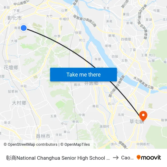 National Changhua Senior High School Of Commerce to Caotun map