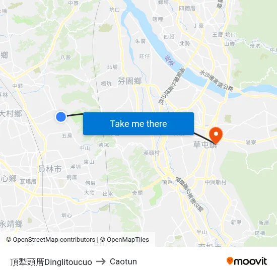 Dinglitoucuo to Caotun map