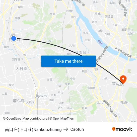 Nankouzhuang to Caotun map