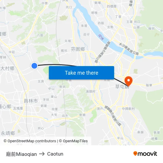 Miaoqian to Caotun map