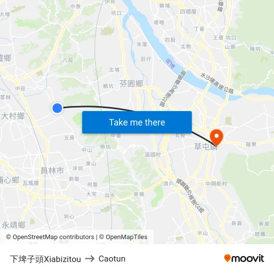 Xiabizitou to Caotun map