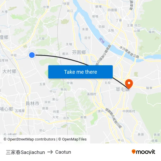 Sacjiachun to Caotun map