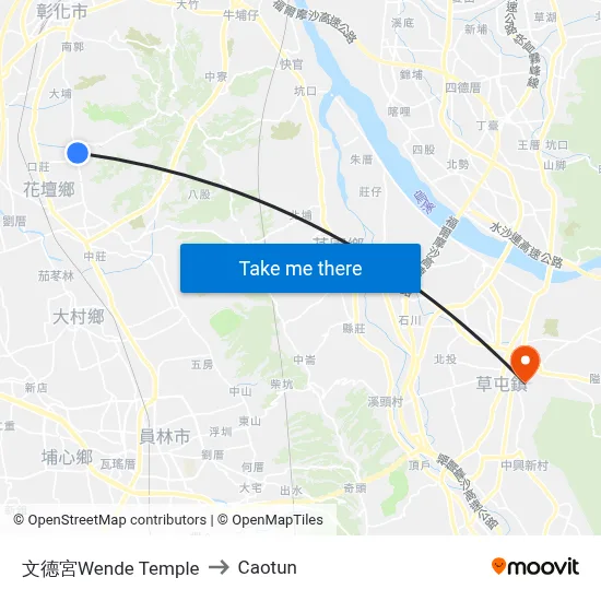 Wende Temple to Caotun map
