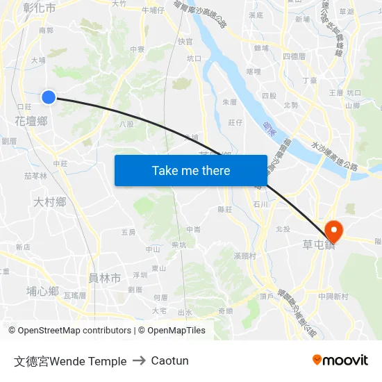 Wende Temple to Caotun map