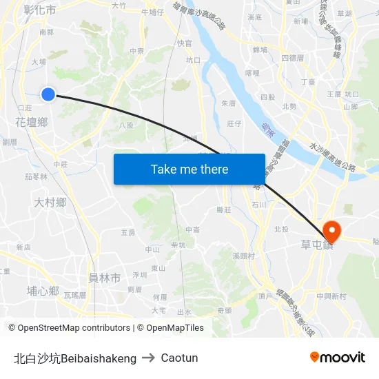 北白沙坑Beibaishakeng to Caotun map