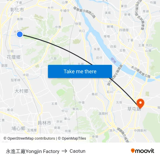永進工廠Yongjin Factory to Caotun map