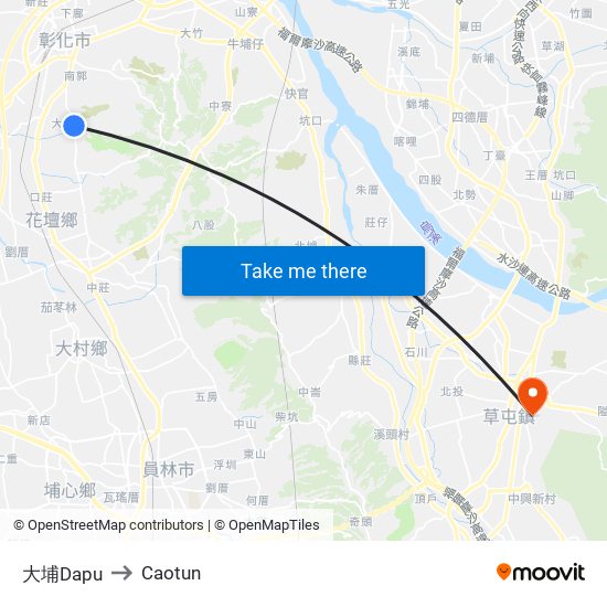 大埔Dapu to Caotun map