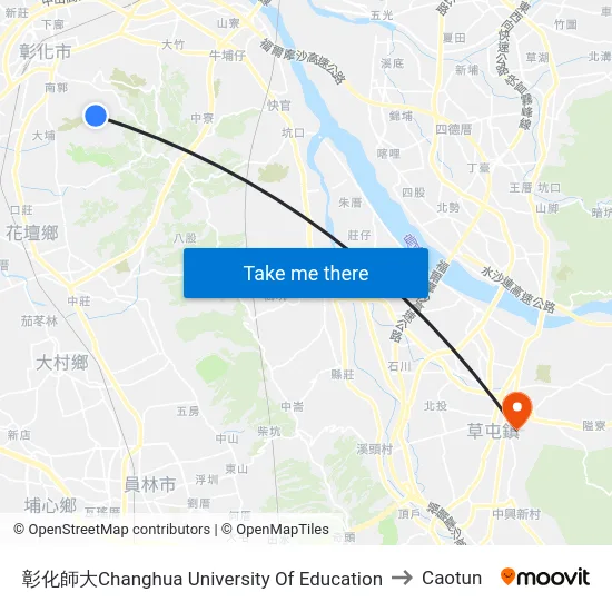 Changhua University Of Education to Caotun map