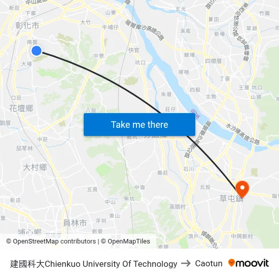 Chienkuo University Of Technology to Caotun map