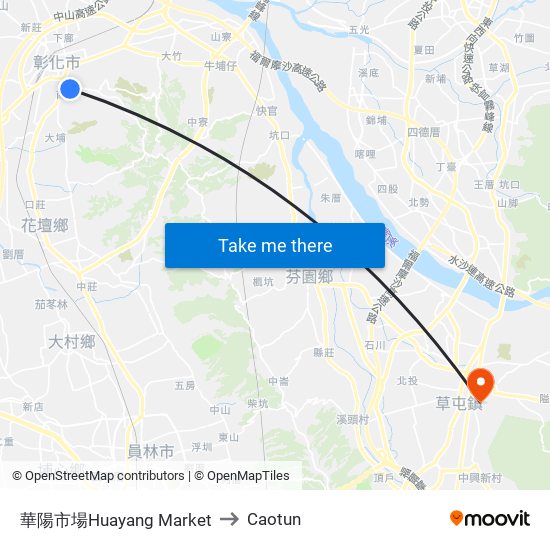 華陽市場Huayang Market to Caotun map