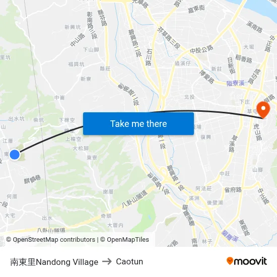 Nandong Village to Caotun map
