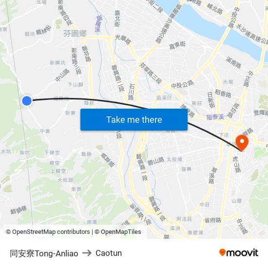 同安寮Tong-Anliao to Caotun map