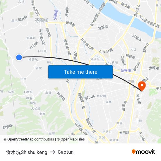 食水坑Shishuikeng to Caotun map