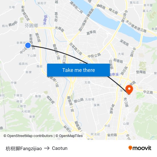 枋樹腳Fangzijiao to Caotun map