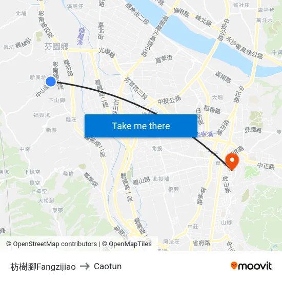 Fangzijiao to Caotun map