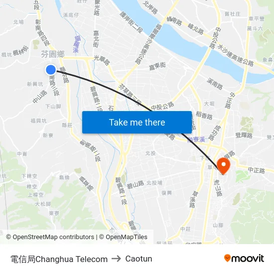 Changhua Telecom to Caotun map