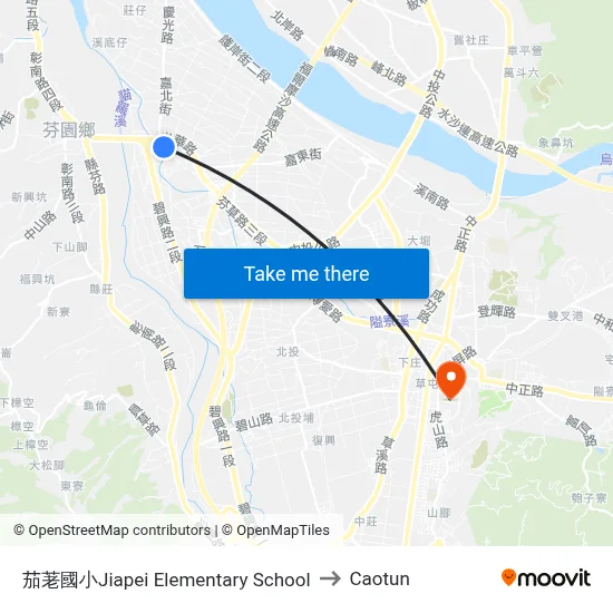 Jiapei Elementary School to Caotun map