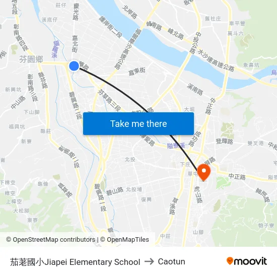 Jiapei Elementary School to Caotun map