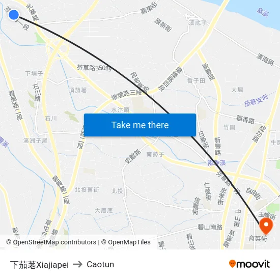 下茄荖Xiajiapei to Caotun map