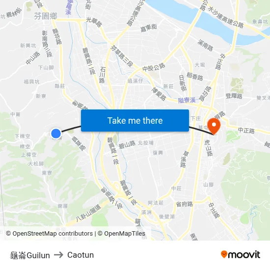 Guilun to Caotun map