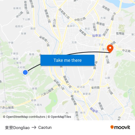 東寮Dongliao to Caotun map