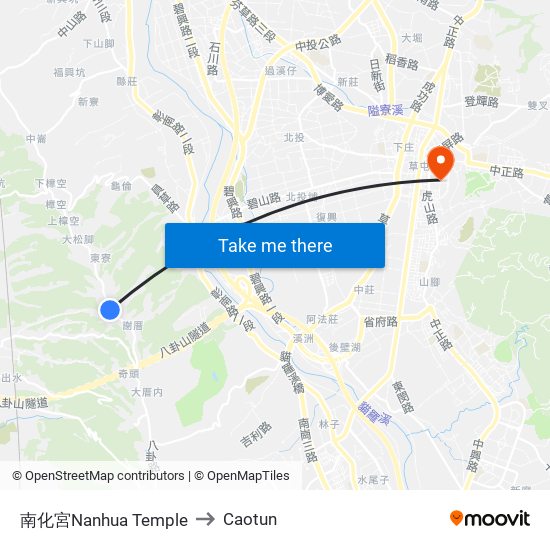 南化宮Nanhua Temple to Caotun map