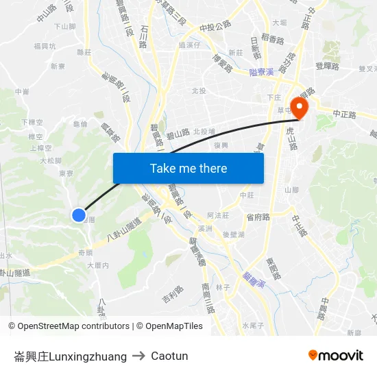 Lunxingzhuang to Caotun map