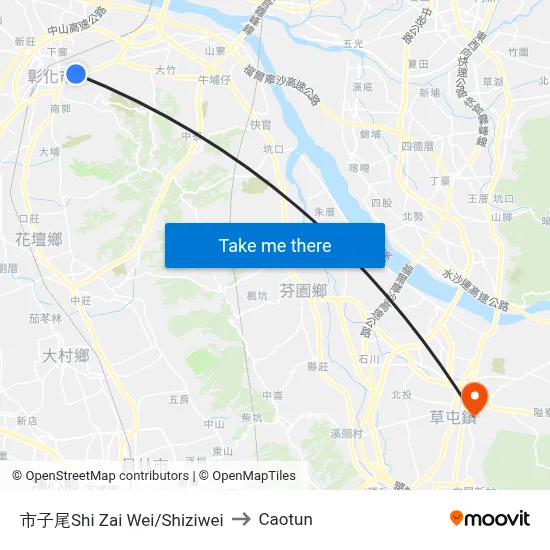 Shiziwei to Caotun map