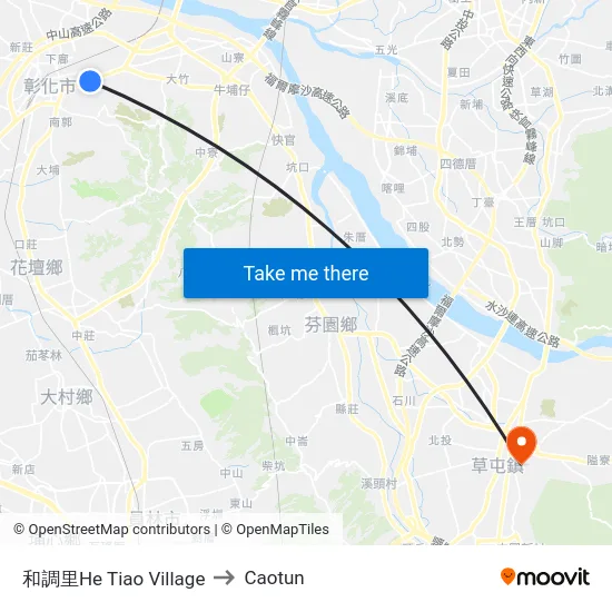 He Tiao Village to Caotun map